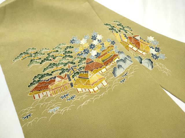平和屋着物●九寸名古屋帯 友禅 風景枝花文 正絹 逸品 CABD0418hy