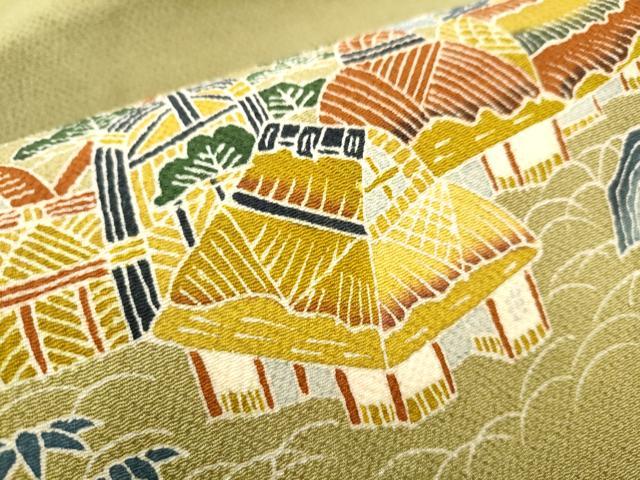 平和屋着物●九寸名古屋帯 友禅 風景枝花文 正絹 逸品 CABD0418hy