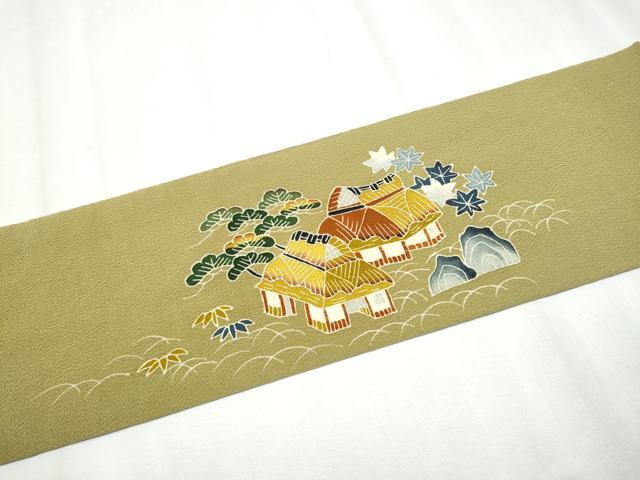 平和屋着物●九寸名古屋帯 友禅 風景枝花文 正絹 逸品 CABD0418hy