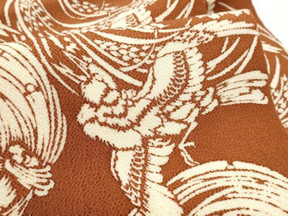 平和屋着物●九寸名古屋帯 型染め 稲 飛鳥文 鬼しぼ縮緬 正絹 逸品 CABD0419hy
