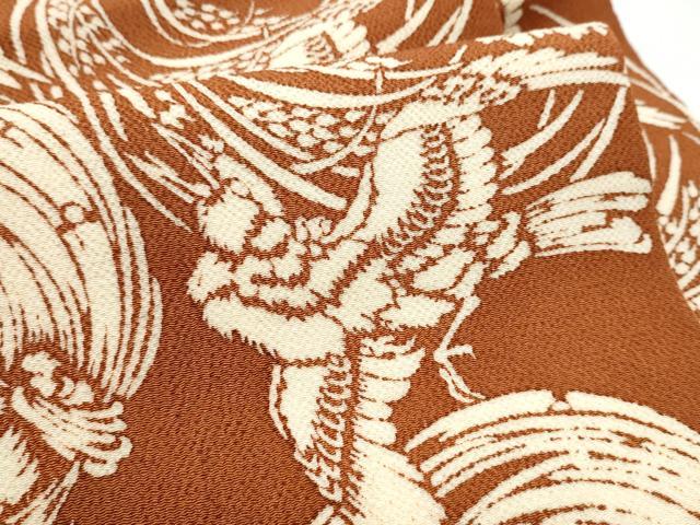 平和屋着物●九寸名古屋帯 型染め 稲 飛鳥文 鬼しぼ縮緬 正絹 逸品 CABD0419hy