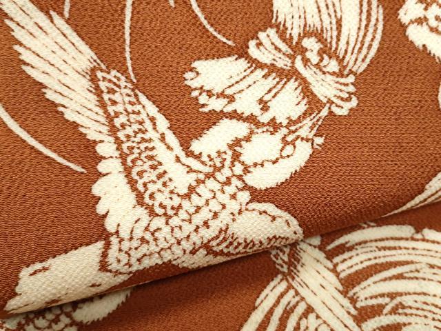 平和屋着物●九寸名古屋帯 型染め 稲 飛鳥文 鬼しぼ縮緬 正絹 逸品 CABD0419hy