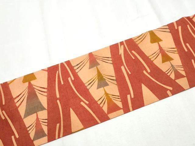 平和屋着物●九寸名古屋帯 型染め 紬地 幾何学文様 正絹 逸品 CABD0422hy