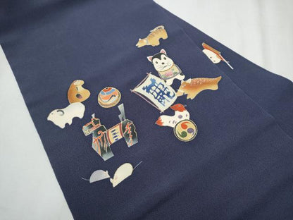 平和屋着物●九寸名古屋帯 十二支 金彩 鬼しぼ縮緬 正絹 逸品 CABD0423hy