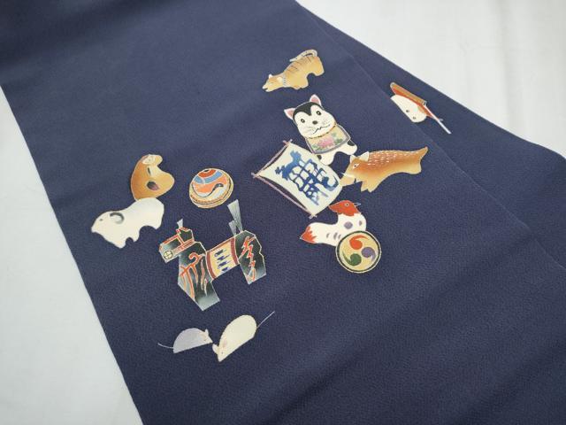 平和屋着物●九寸名古屋帯 十二支 金彩 鬼しぼ縮緬 正絹 逸品 CABD0423hy