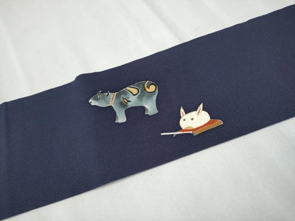 平和屋着物●九寸名古屋帯 十二支 金彩 鬼しぼ縮緬 正絹 逸品 CABD0423hy