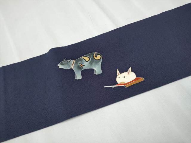 平和屋着物●九寸名古屋帯 十二支 金彩 鬼しぼ縮緬 正絹 逸品 CABD0423hy