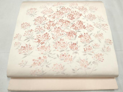 平和屋着物●塩瀬 九寸開き名古屋帯 手描き 枝花文 正絹 逸品 CABD0425hy