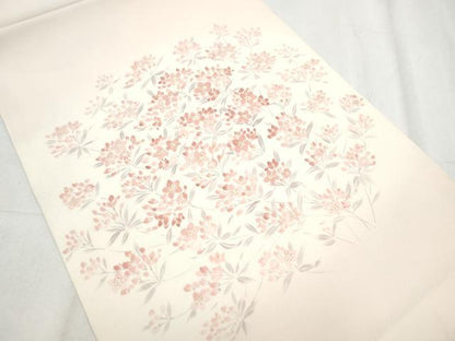 平和屋着物●塩瀬 九寸開き名古屋帯 手描き 枝花文 正絹 逸品 CABD0425hy