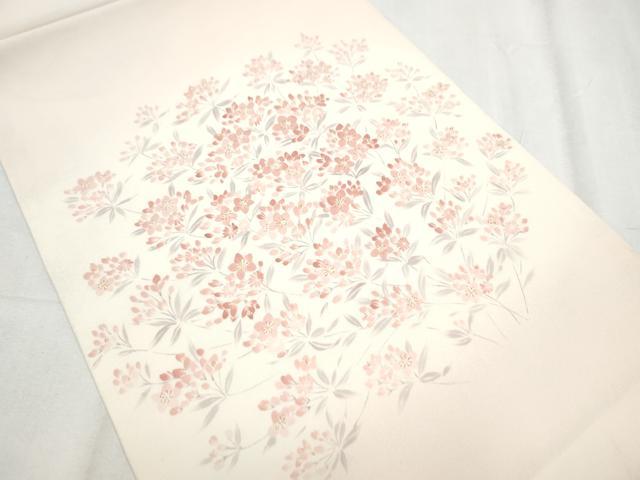 平和屋着物●塩瀬 九寸開き名古屋帯 手描き 枝花文 正絹 逸品 CABD0425hy