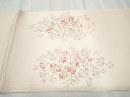 平和屋着物●塩瀬 九寸開き名古屋帯 手描き 枝花文 正絹 逸品 CABD0425hy