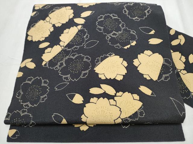 平和屋着物●九寸名古屋帯 舞桜文 鬼しぼ縮緬 正絹 逸品 CABD0427hy