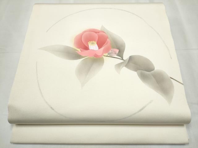 平和屋着物●塩瀬 九寸開き名古屋帯 枝椿 金彩 正絹 逸品 CABD0429hy