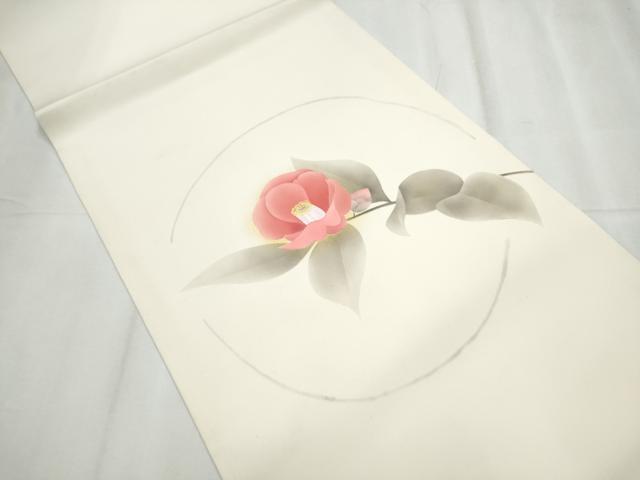 平和屋着物●塩瀬 九寸開き名古屋帯 枝椿 金彩 正絹 逸品 CABD0429hy