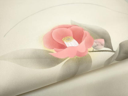 平和屋着物●塩瀬 九寸開き名古屋帯 枝椿 金彩 正絹 逸品 CABD0429hy