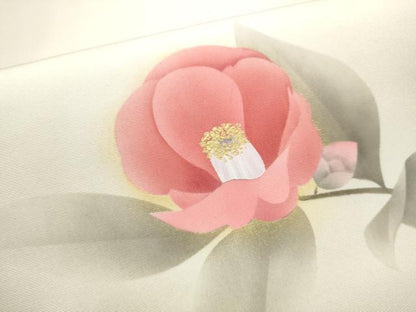 平和屋着物●塩瀬 九寸開き名古屋帯 枝椿 金彩 正絹 逸品 CABD0429hy