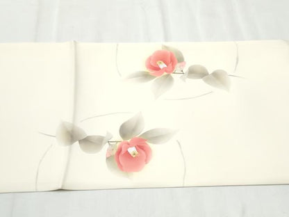 平和屋着物●塩瀬 九寸開き名古屋帯 枝椿 金彩 正絹 逸品 CABD0429hy