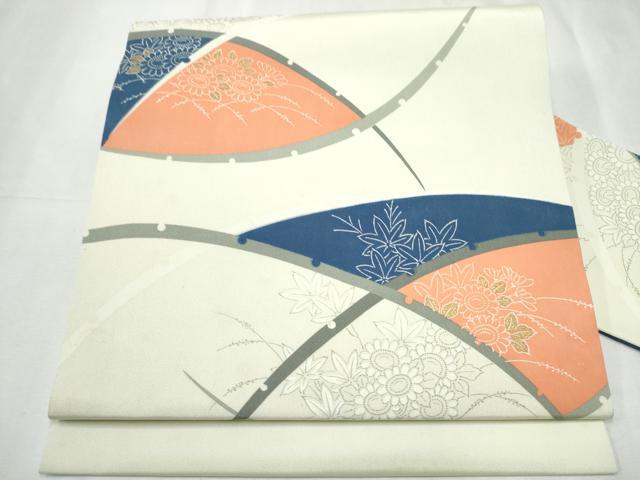 平和屋着物●九寸名古屋帯　雪芝草花文　金彩　正絹　逸品　CABD0430hy