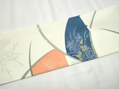 平和屋着物●九寸名古屋帯　雪芝草花文　金彩　正絹　逸品　CABD0430hy