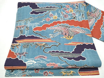 平和屋着物●九寸名古屋帯 型染め 鳳凰 松竹梅 正絹 逸品 CABD0432hy