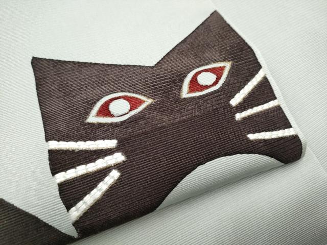 平和屋着物●九寸名古屋帯 刺繍 猫 正絹 逸品 CABD0433hy