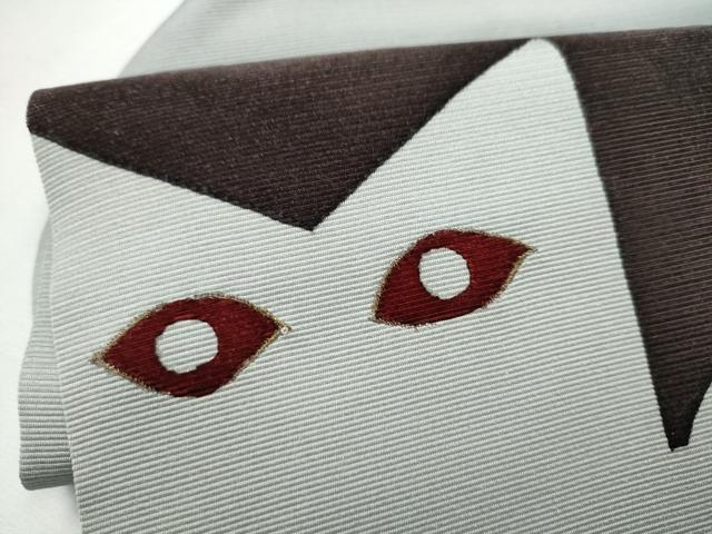 平和屋着物●九寸名古屋帯 刺繍 猫 正絹 逸品 CABD0433hy