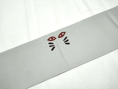 平和屋着物●九寸名古屋帯 刺繍 猫 正絹 逸品 CABD0433hy