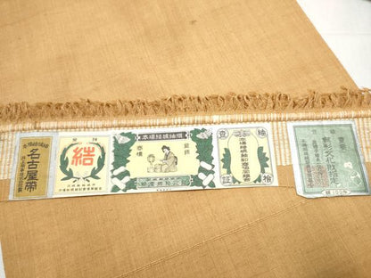 平和屋着物●本場結城紬 重要無形文化財 九寸名古屋帯 小麦色 証紙付き 正絹 逸品 CABD0434hy