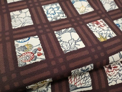 平和屋着物●全通柄 九寸名古屋帯 紅型染 格子花文 反端付き 正絹 逸品 CABD0436hy