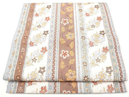 平和屋着物●本場筑前博多織 八寸名古屋帯 花唐草間道 正絹 逸品 CABD0440hy