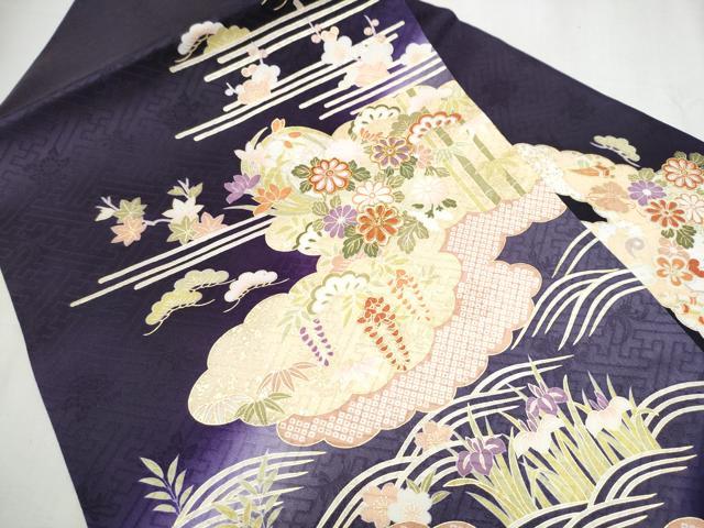 平和屋着物●九寸名古屋帯 駒刺繍 雲重ね松竹梅花文 金彩 正絹 逸品 CABD0441hy