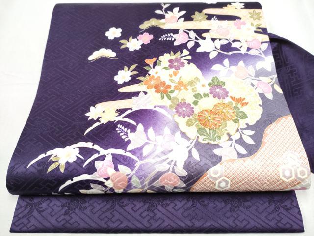 平和屋着物●九寸名古屋帯 駒刺繍 雪輪草花文 金彩 正絹 逸品 CABD0444hy