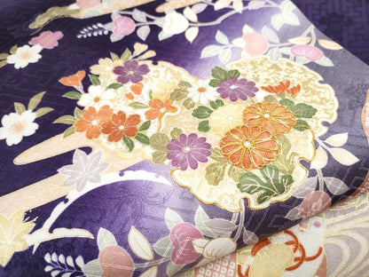 平和屋着物●九寸名古屋帯 駒刺繍 雪輪草花文 金彩 正絹 逸品 CABD0444hy