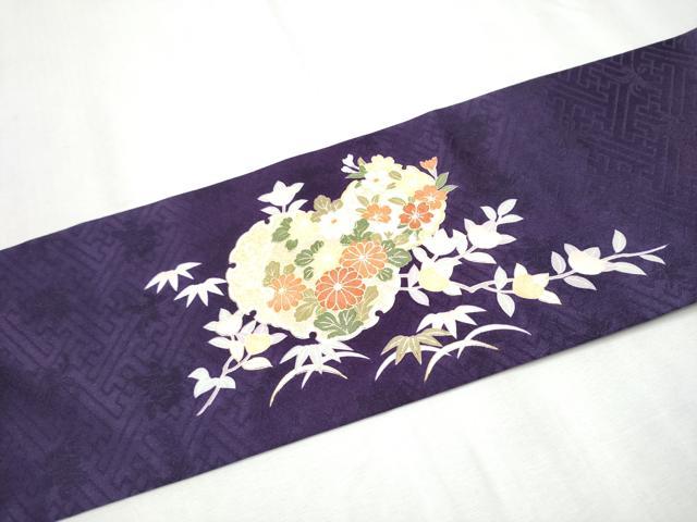 平和屋着物●九寸名古屋帯 駒刺繍 雪輪草花文 金彩 正絹 逸品 CABD0444hy