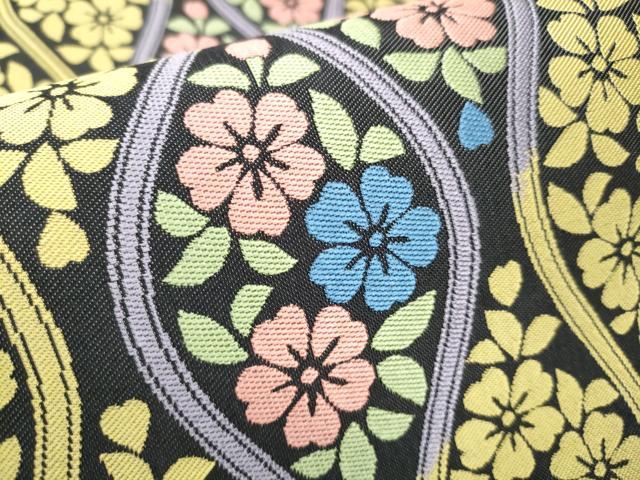 平和屋着物●九寸開き名古屋帯 立涌花文 正絹 逸品 CABD0447hy