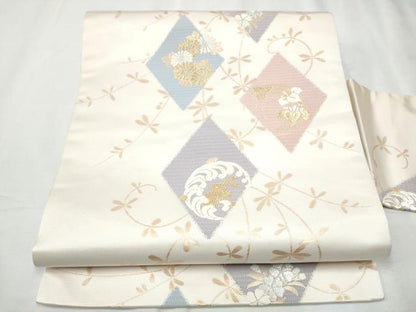 平和屋着物●九寸名古屋帯 唐織 立涌花文 菱花兎唐草文 金糸 正絹 逸品 CABD0448hy