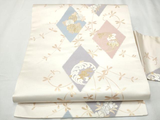 平和屋着物●九寸名古屋帯 唐織 立涌花文 菱花兎唐草文 金糸 正絹 逸品 CABD0448hy