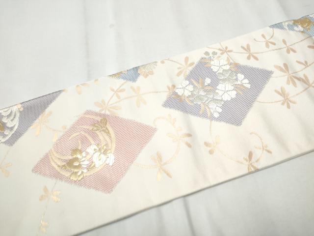 平和屋着物●九寸名古屋帯 唐織 立涌花文 菱花兎唐草文 金糸 正絹 逸品 CABD0448hy