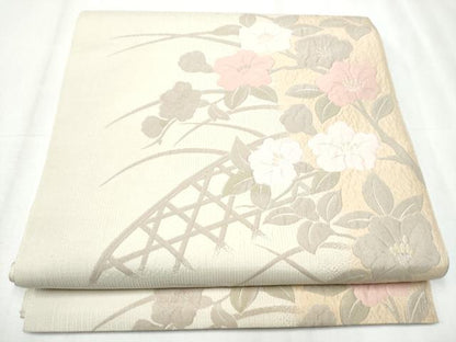 平和屋着物●九寸開き名古屋帯 籬草花文 正絹 逸品 CABD0451hy