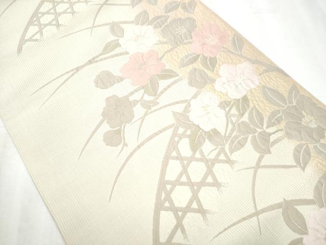 平和屋着物●九寸開き名古屋帯 籬草花文 正絹 逸品 CABD0451hy