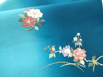 平和屋着物●九寸名古屋帯 総刺繍 枝花文 金糸 正絹 逸品 CABD0452hy