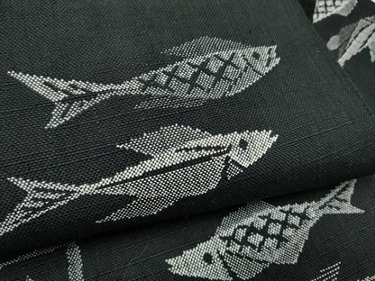 平和屋着物●八寸名古屋帯 魚 黒地 正絹 逸品 CABD0453hy