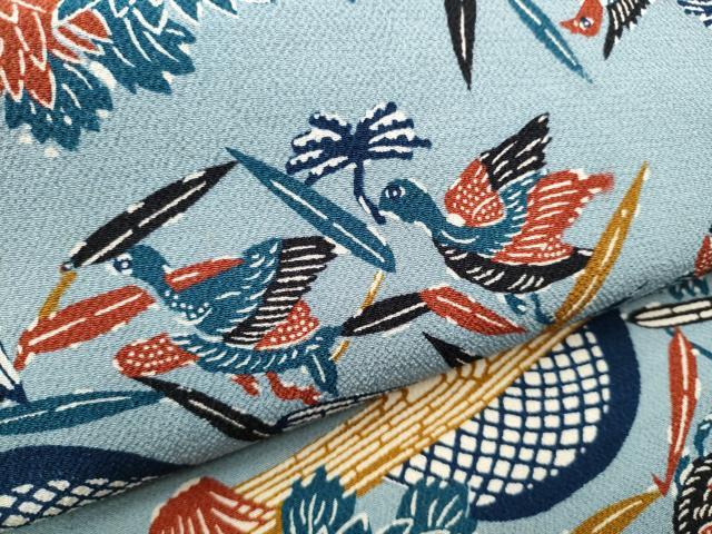 平和屋着物●全通柄 九寸名古屋帯 型染め 籬草花文 鬼しぼ縮緬 正絹 逸品 CABD0454hy