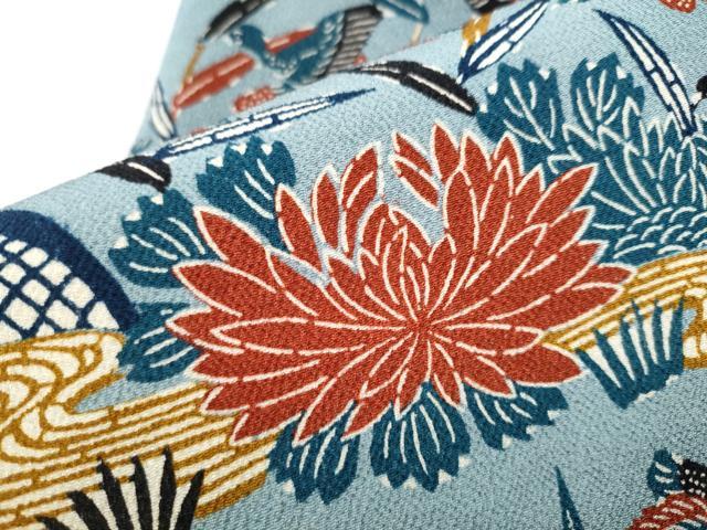 平和屋着物●全通柄 九寸名古屋帯 型染め 籬草花文 鬼しぼ縮緬 正絹 逸品 CABD0454hy