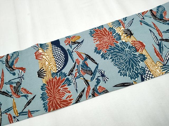 平和屋着物●全通柄 九寸名古屋帯 型染め 籬草花文 鬼しぼ縮緬 正絹 逸品 CABD0454hy