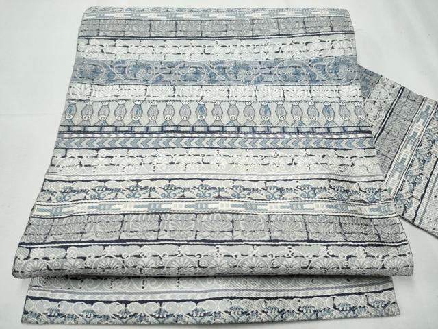 平和屋着物●本場筑前博多織 八寸名古屋帯 藍 エジプト異文 正絹 逸品 CABD0455hy