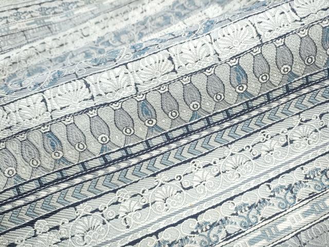 平和屋着物●本場筑前博多織 八寸名古屋帯 藍 エジプト異文 正絹 逸品 CABD0455hy