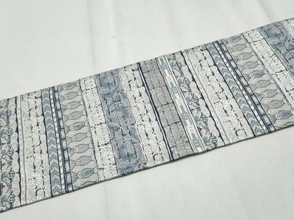 平和屋着物●本場筑前博多織 八寸名古屋帯 藍 エジプト異文 正絹 逸品 CABD0455hy
