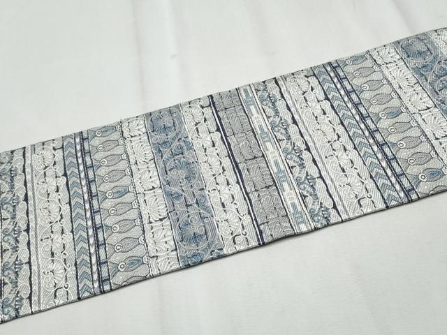 平和屋着物●本場筑前博多織 八寸名古屋帯 藍 エジプト異文 正絹 逸品 CABD0455hy