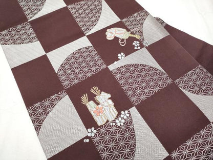平和屋着物●九寸名古屋帯 市松玩具文 金彩 正絹 逸品 CABD0456hy